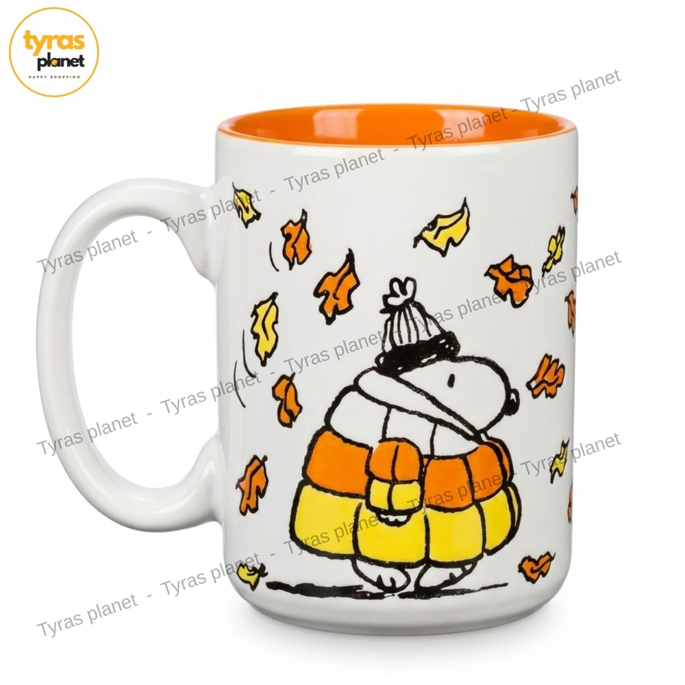 Peanuts SNOOPY Cup Candy Corn Puffer Jacket Halloween Autumn Fall Mug 16 oz